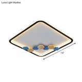 Minimalist Black Ceiling Mounted Led Flush Lamp With Leaf/Geometric Deco - Round/Square Design
