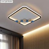 Minimalist Black Ceiling Mounted Led Flush Lamp With Leaf/Geometric Deco - Round/Square Design