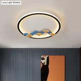Minimalist Black Ceiling Mounted Led Flush Lamp With Leaf/Geometric Deco - Round/Square Design