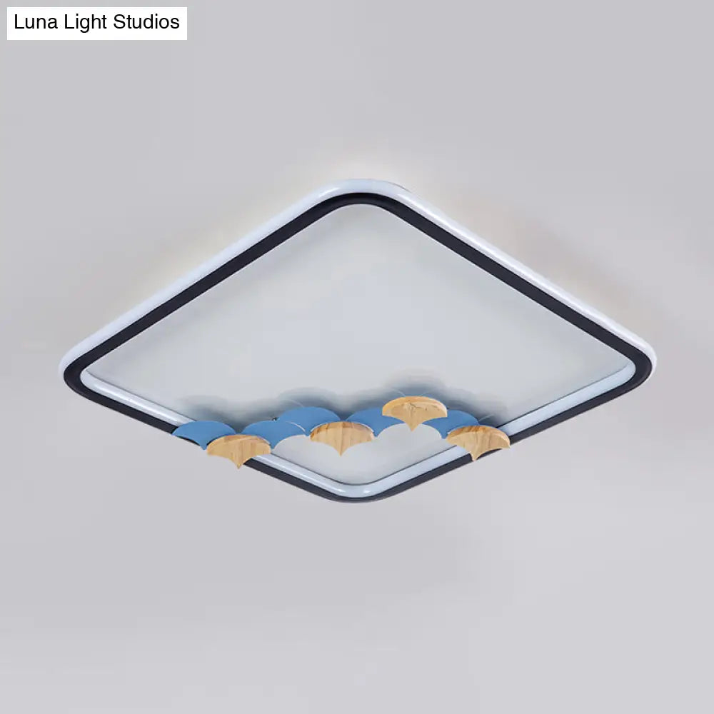 Minimalist Black Ceiling Mounted Led Flush Lamp With Leaf/Geometric Deco - Round/Square Design