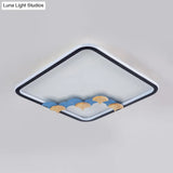 Minimalist Black Ceiling Mounted Led Flush Lamp With Leaf/Geometric Deco - Round/Square Design
