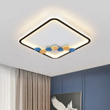 Minimalist Black Ceiling Mounted Led Flush Lamp With Leaf/Geometric Deco - Round/Square Design /