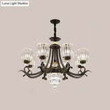 Minimalist Black Crystal Block Chandelier With Curvy Arm - 6/8-Bulb Ceiling Pendant Light