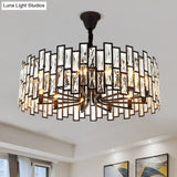 Minimalist Black Crystal Chandelier Pendant Light For Living Room - Drum Shaped Beveled Design