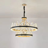 Minimalist Black Crystal Pendant Chandelier For Living Room Décor / 2 Tiers 31.5’’
