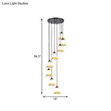 Minimalist Black Flower Stairs Pendant Light With Frosted Glass And Round Canopy