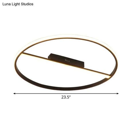 Minimalist Black Flush Mounted Led Ceiling Lamp With Cross Bar - 18’/23.5’ Diameter Warm/White Light