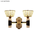 Minimalist Black & Gold Crystal Block Wall Sconce Half-Light Bowl Lamp