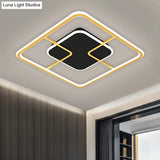 Minimalist Black & Gold Led Ceiling Light With Metal Square Frame 16/19.5 Width