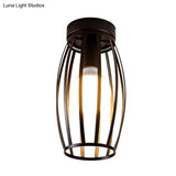 Minimalist Black/Gold Oval Cage Flush Mount Ceiling Fixture With 1 Bulb For Hallway
