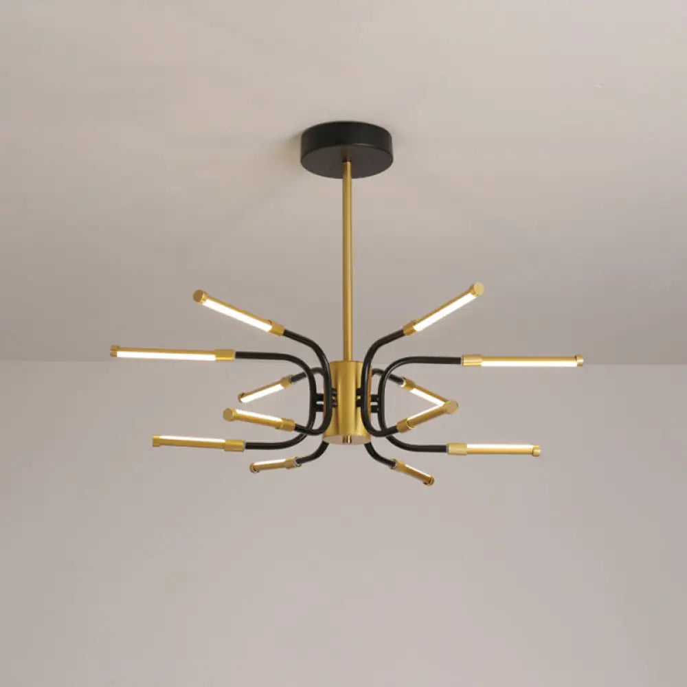 Black-Gold U-Shape Chandelier: Minimalist 12-Head Metallic Ceiling Lamp In Warm/White Light