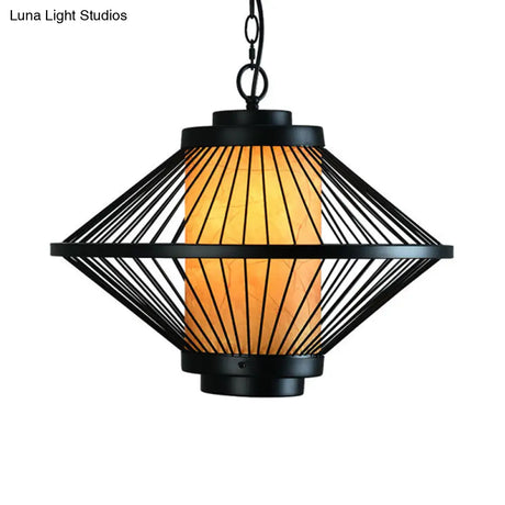 Minimalist Black Iron Cage Pendant Light Fixture With Tapered Design