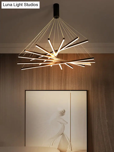Minimalist Black Led Chandelier: Stylish Metal Suspension Lamp For Lobby