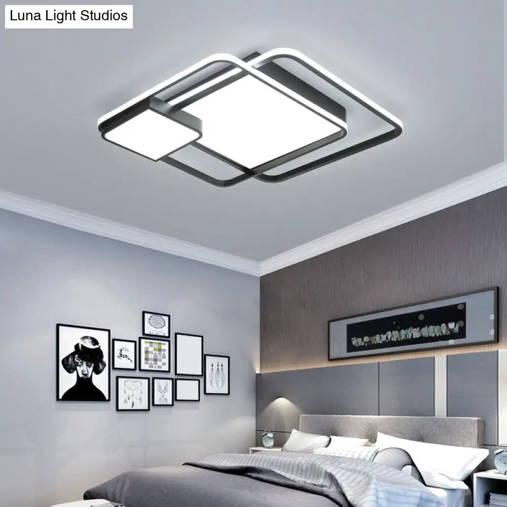 Minimalist Black Led Flush Mount Ceiling Light Fixture For Bedroom - Square Acrylic