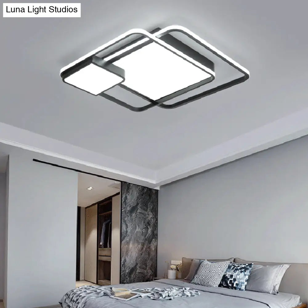 Minimalist Black Led Flush Mount Ceiling Light Fixture For Bedroom - Square Acrylic