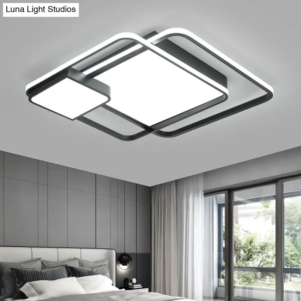 Minimalist Black Led Flush Mount Ceiling Light Fixture For Bedroom - Square Acrylic
