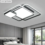 Minimalist Black Led Flush Mount Ceiling Light Fixture For Bedroom - Square Acrylic