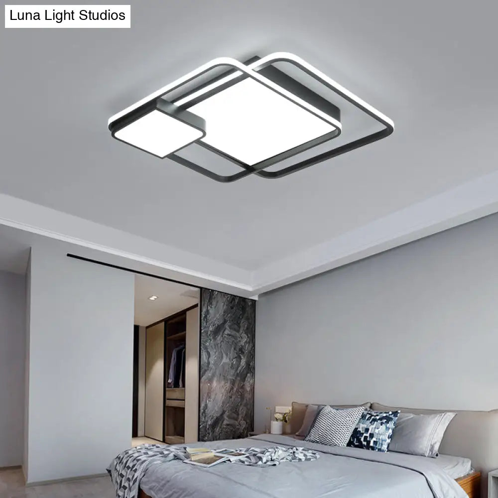 Minimalist Black Led Flush Mount Ceiling Light Fixture For Bedroom - Square Acrylic