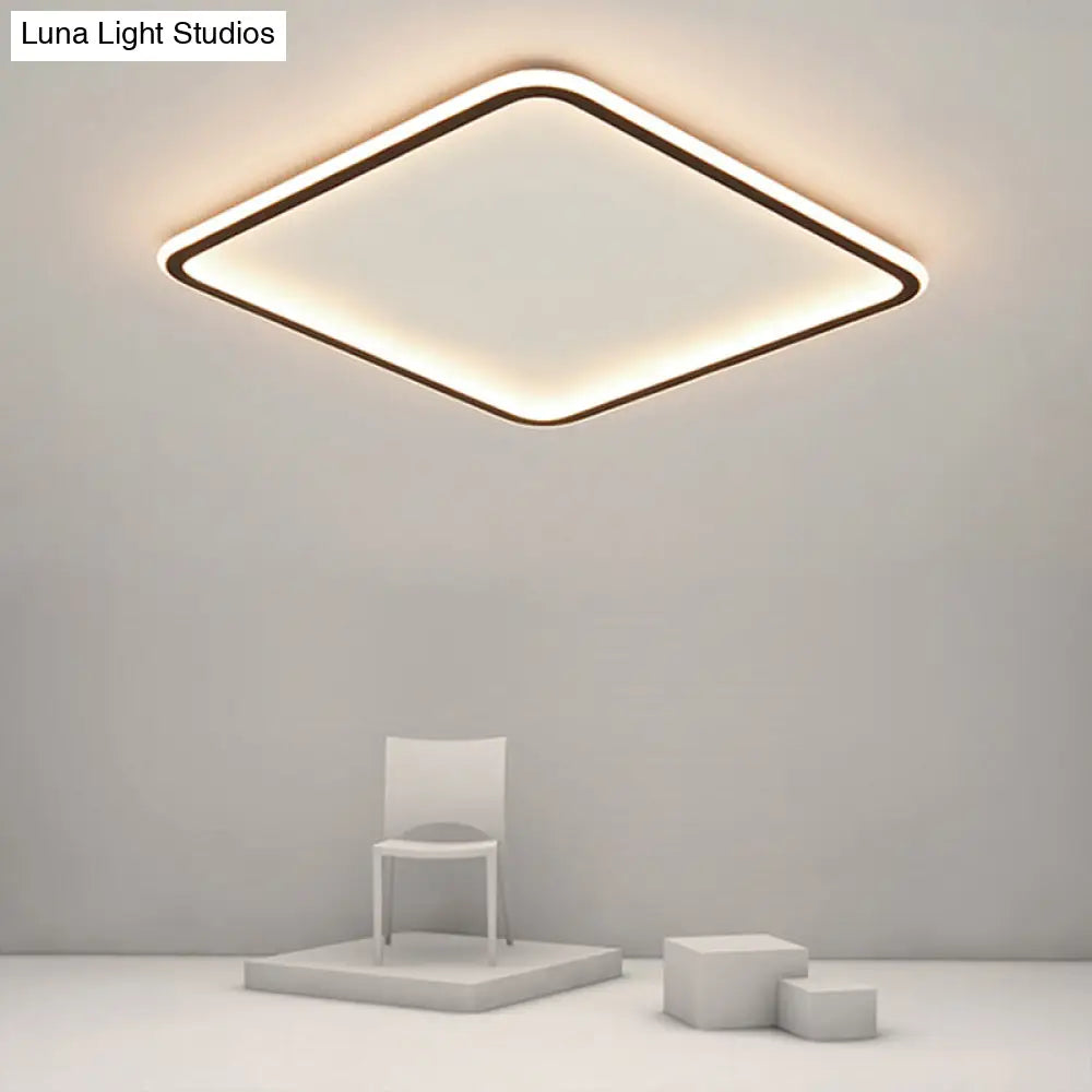 Minimalist Black Metal Flush Mount Ceiling Lamp With Square Ultrathin Led - Perfect For Bedrooms