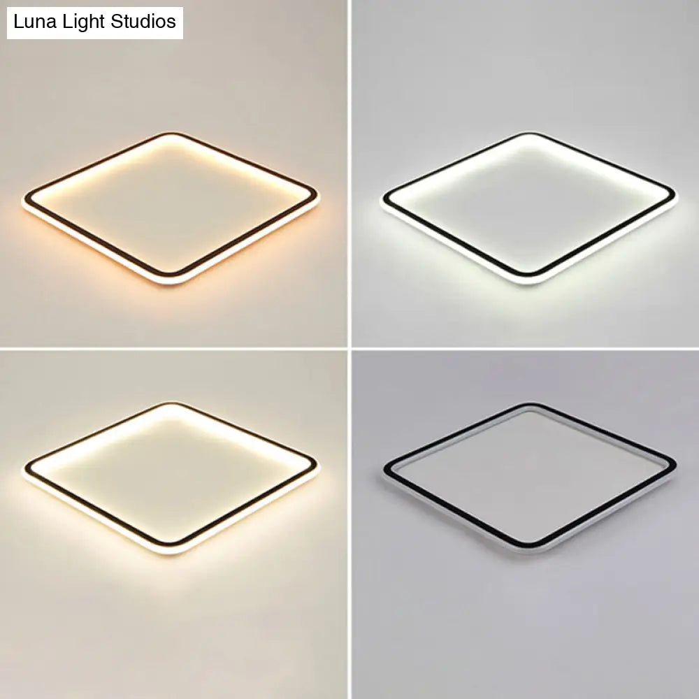 Minimalist Black Metal Flush Mount Ceiling Lamp With Square Ultrathin Led - Perfect For Bedrooms