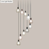 Minimalist Black Metal Grenade Cage Pendant Light For Staircase With Multiple Lights