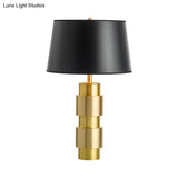 Minimalist Black Metal Table Light With Barrel Fabric Shade For Bedroom Night Lighting