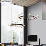 Minimalist Black Pendant Chandelier with Clear Glass Orb - Ideal Dining Room Lighting Fixture