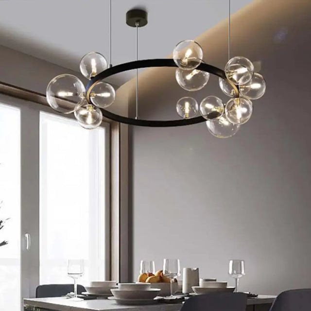 Minimalist Black Pendant Chandelier with Clear Glass Orb - Ideal Dining Room Lighting Fixture 15 / Black