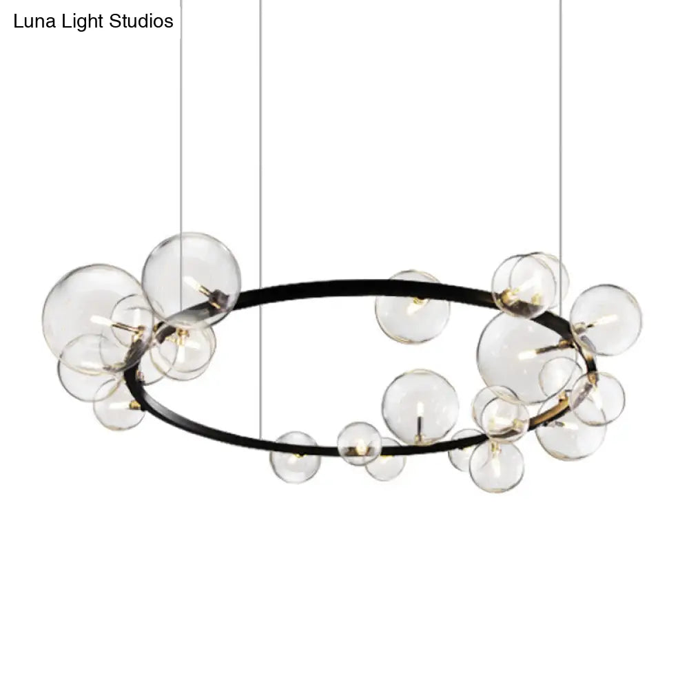 Minimalist Black Pendant Chandelier with Clear Glass Orb - Ideal Dining Room Lighting Fixture
