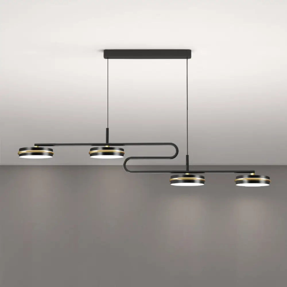 Minimalist Black Round Pendant Light - 4-Bulb Metallic Chandelier Fixture Warm/White Lighting