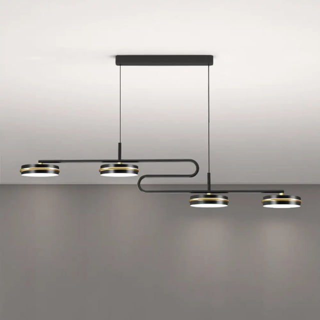 Minimalist Black Round Pendant Light - 4-Bulb Metallic Chandelier Fixture Warm/White Lighting