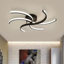 Minimalist Black Swirl Led Flush Mount Ceiling Fixture - 16’/19.5’ Wide Semi For Bedroom / 16’