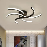 Minimalist Black Swirl Led Flush Mount Ceiling Fixture - 16’/19.5’ Wide Semi For Bedroom / 16’