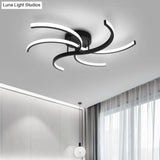 Minimalist Black Swirl Led Flush Mount Ceiling Fixture - 16’/19.5’ Wide Semi For Bedroom