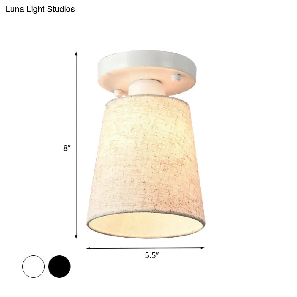 Minimalist Black/White Fabric Semi Flush Mount Bedroom Lamp