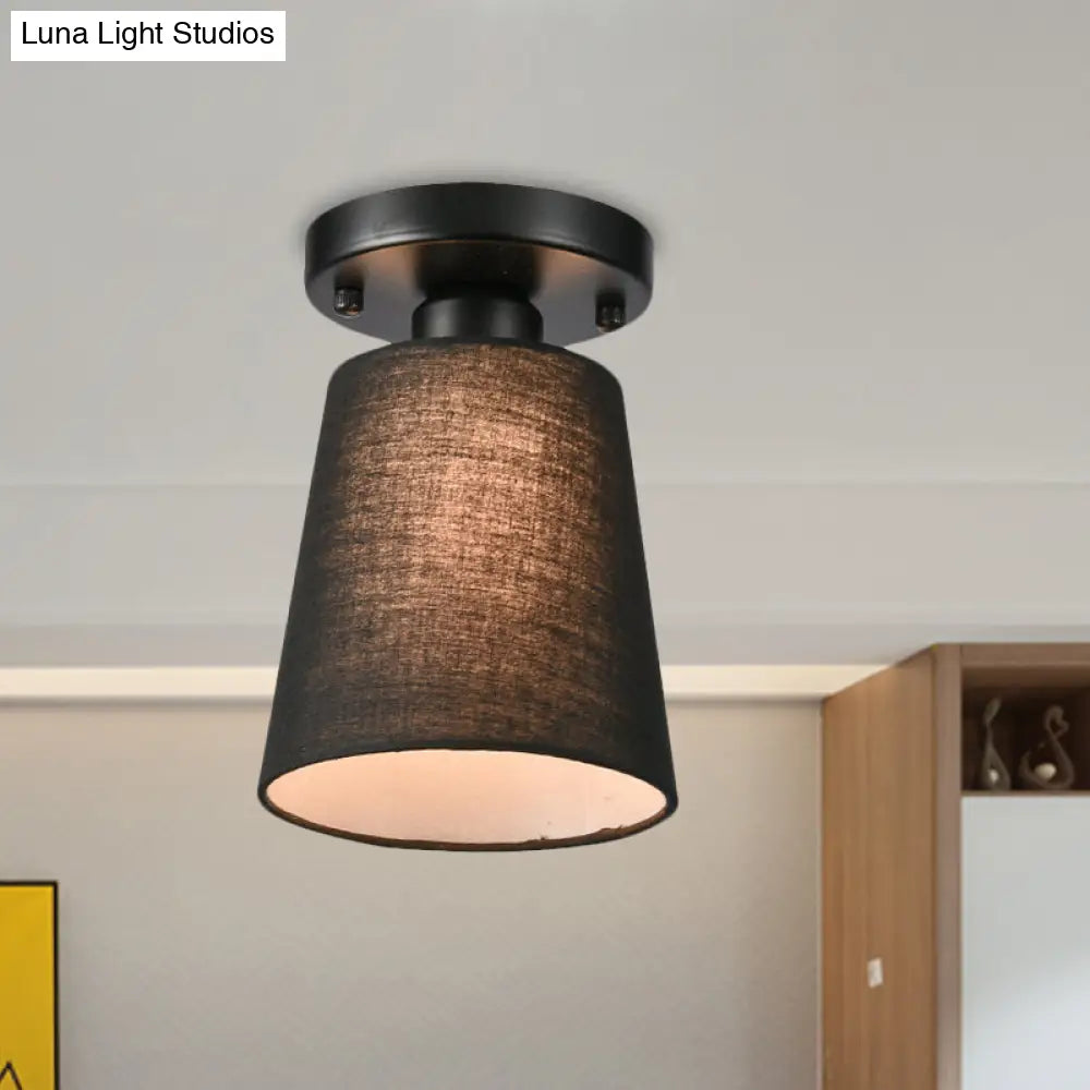 Minimalist Black/White Fabric Semi Flush Mount Bedroom Lamp