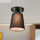 Minimalist Black/White Fabric Semi Flush Mount Bedroom Lamp