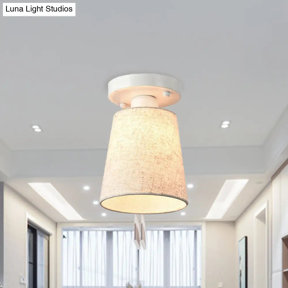 Minimalist Black/White Fabric Semi Flush Mount Bedroom Lamp