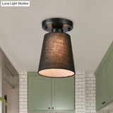 Minimalist Black/White Fabric Semi Flush Mount Bedroom Lamp