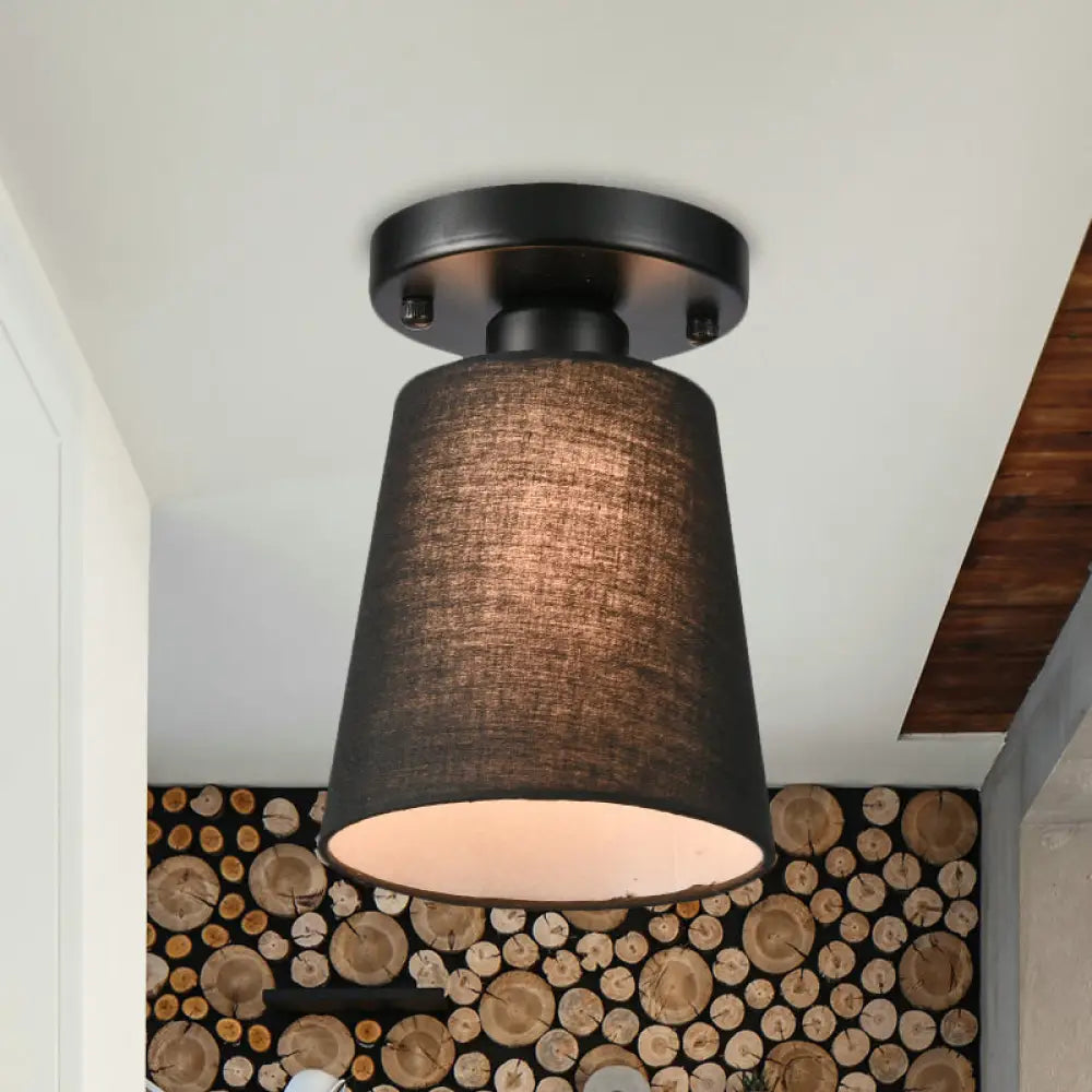 Minimalist Black/White Fabric Semi Flush Mount Bedroom Lamp Black
