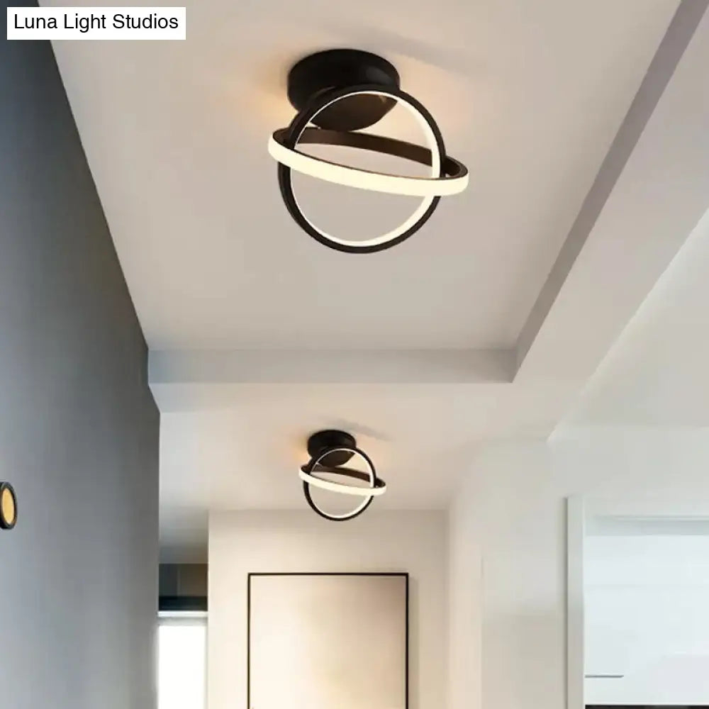 Minimalist Black/White Led Ceiling Flush Mount Lamp - Crossed Circle Metallic Design In Warm/White