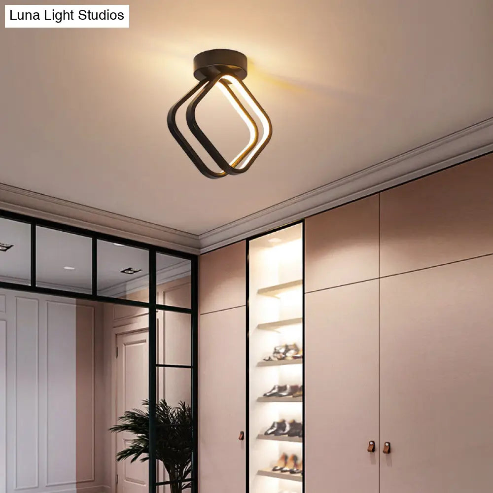 Minimalist Black/White Led Ceiling Light - Acrylic Rhombus Flush Mount Lighting With Warm/White/3