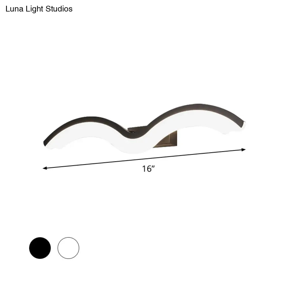 Minimalist Black/White Wavelet Led Wall Sconce With Frosted Diffuser Available In 16 23.5 Or 31.5