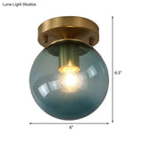 Minimalist Blue/Tan Spherical Glass Flushmount Ceiling Light For Balcony