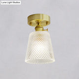 Minimalist Brass 1 - Head Ceiling Light With Carved Glass Shade For Corridors