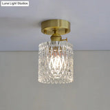 Minimalist Brass 1 - Head Ceiling Light With Carved Glass Shade For Corridors