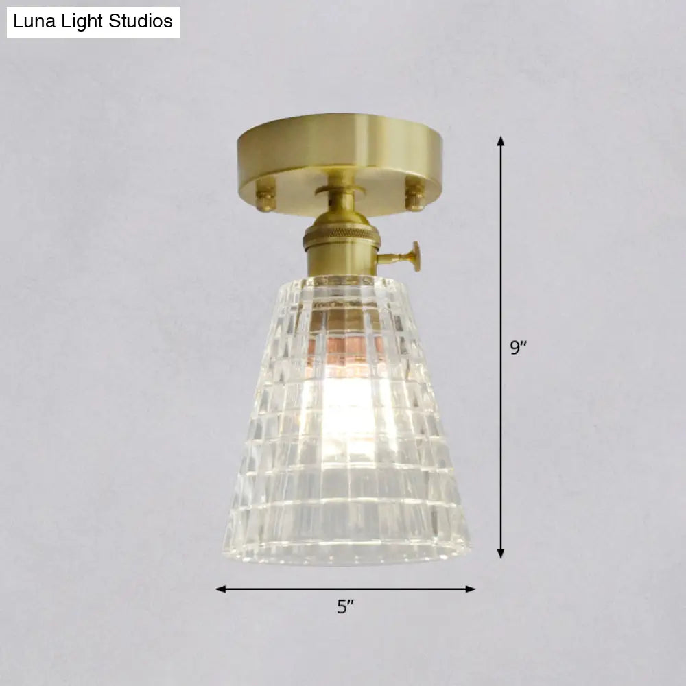 Minimalist Brass 1 - Head Ceiling Light With Carved Glass Shade For Corridors