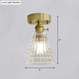 Minimalist Brass 1 - Head Ceiling Light With Carved Glass Shade For Corridors