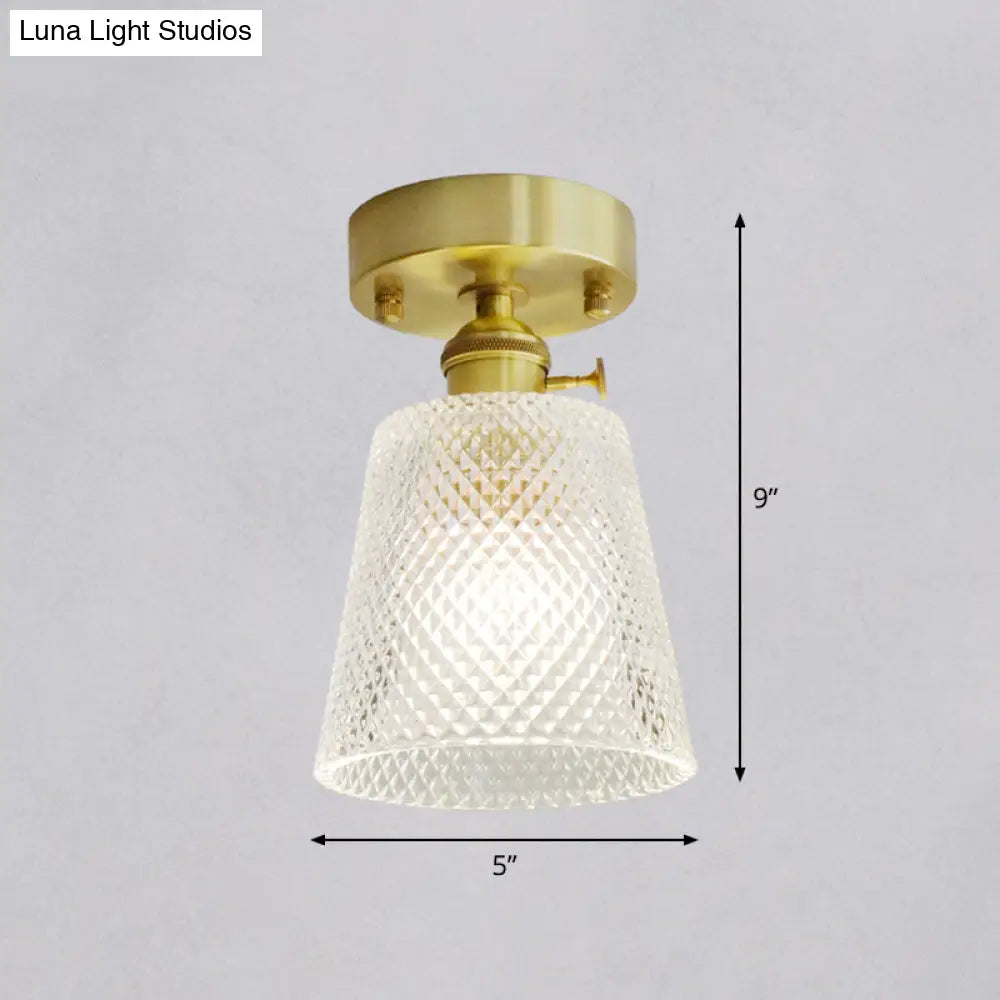 Minimalist Brass 1 - Head Ceiling Light With Carved Glass Shade For Corridors
