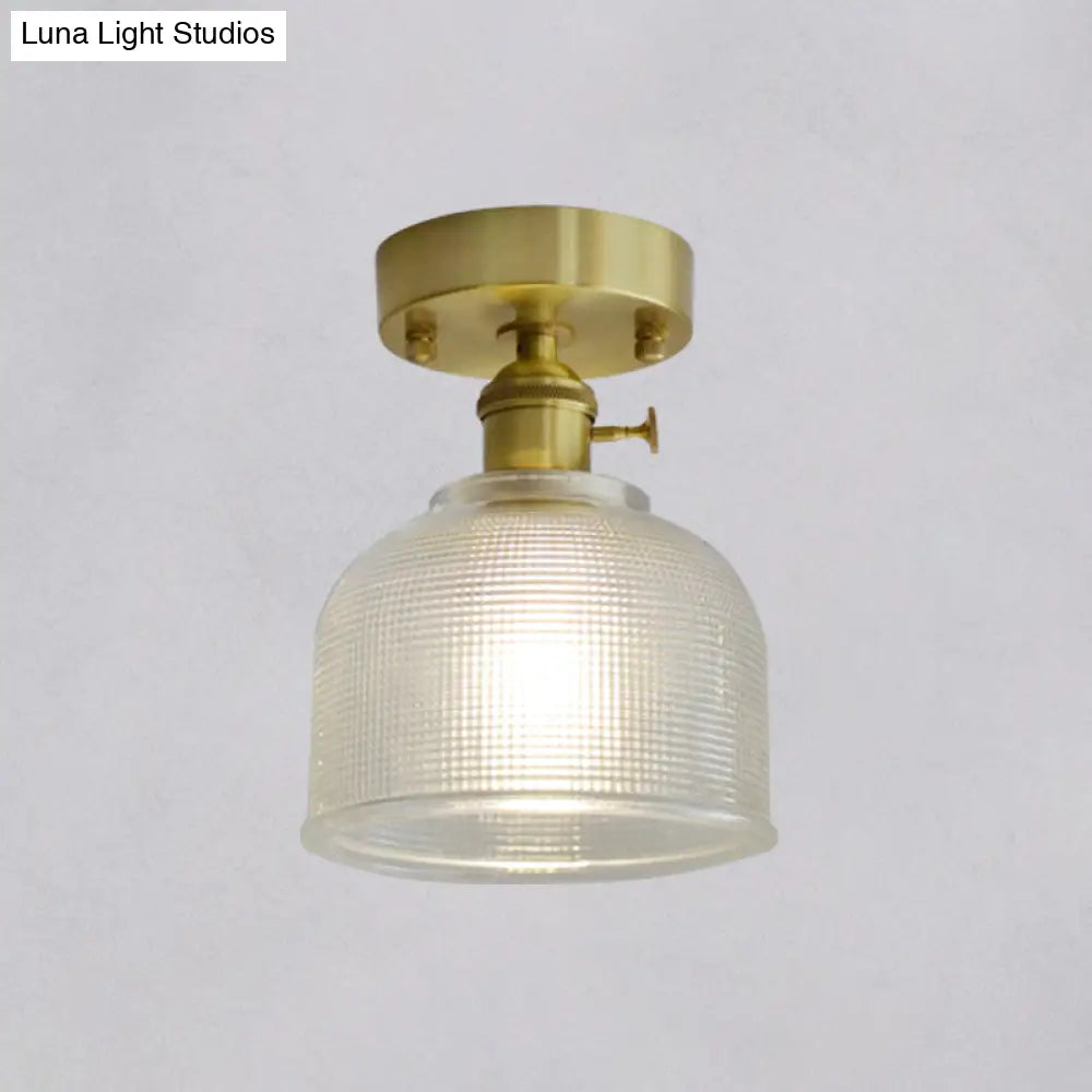 Minimalist Brass 1 - Head Ceiling Light With Carved Glass Shade For Corridors